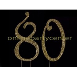 Gold Number 80 Rhinestone Cake Topper Number