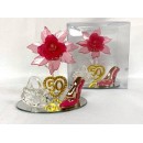 50th Birthday Party Acrylic Shoe Favor with Fuchsia Flower in Clear Box 10 Ct
